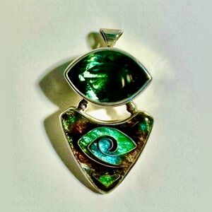 Vintage Indigo Flameworks Cloisonné Enamel Pendant with Prasiolite